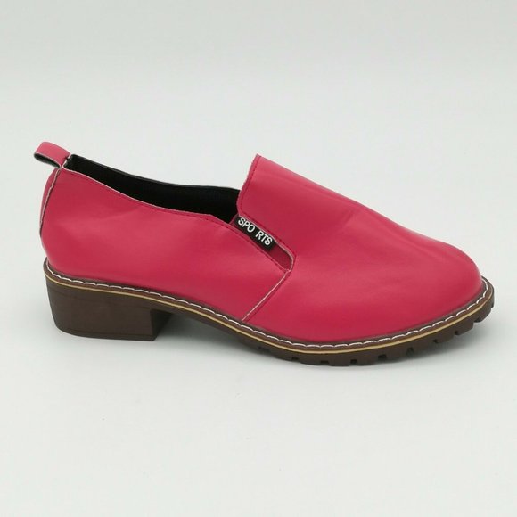 Womens Slip On Loafer Flat Cushioned Insole Block Heel Red EUR 38 NEW‎ - Picture 1 of 8